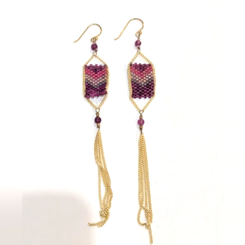 Purple Beaded Earrings with Gold Accents